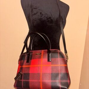 Kate Spade brightwater drive small Rachel satchel in woodland plaid cherry